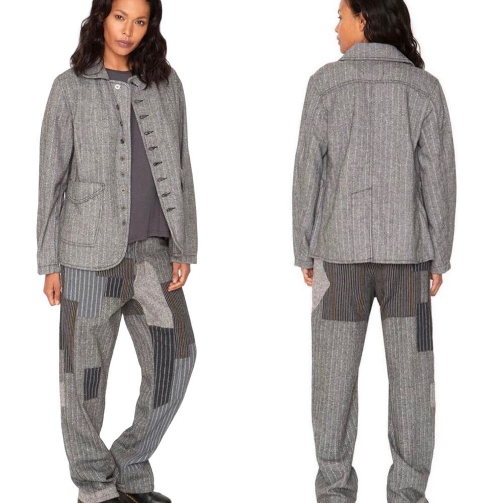 Sandrine Rose Empire Herringbone Wool Blend Blazer Gray Button Women Medium NWT